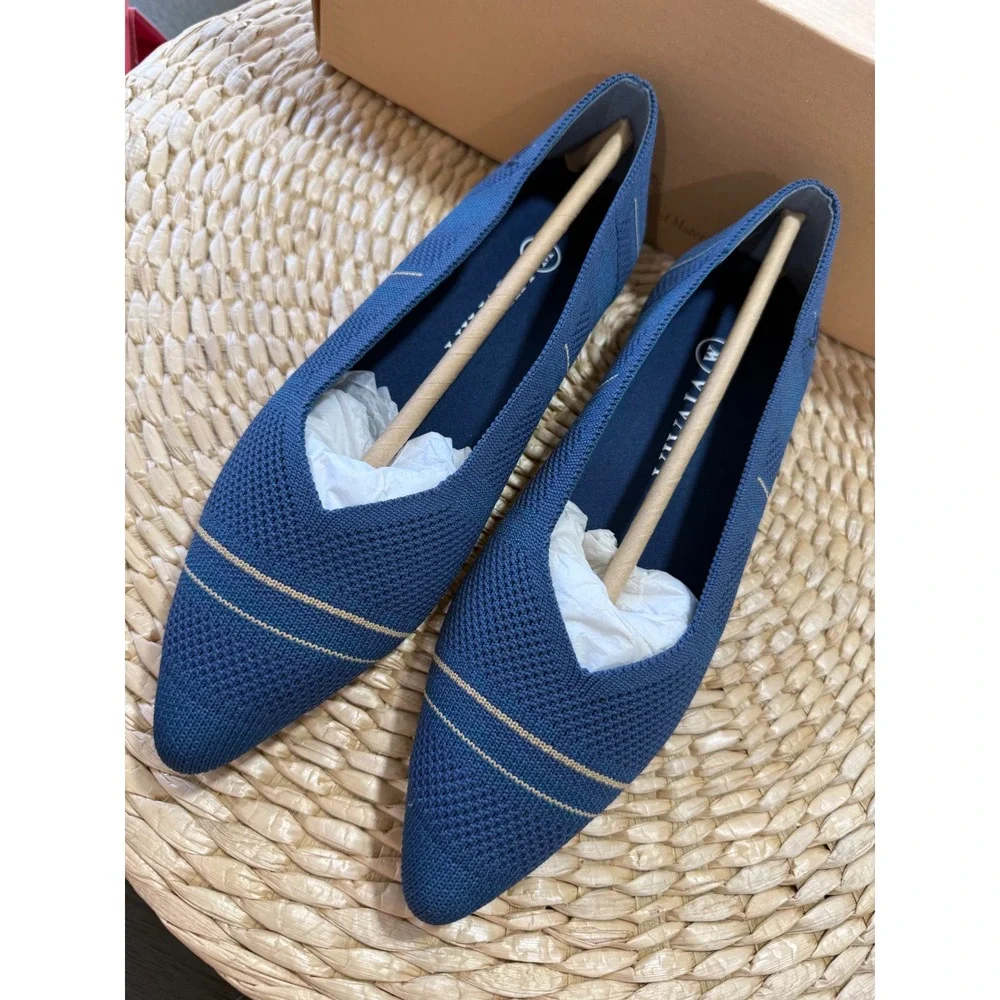 VIVAIA Pointed-Toe Knit Flats Denim Blue Comfort‎ Shoes EU/35 US/5
